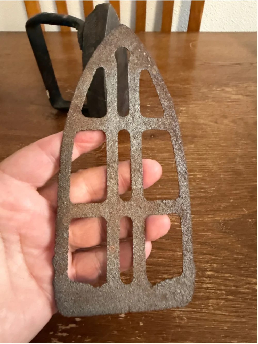 Antique Cast Iron Sad Iron Flat Iron with Removable Gothic Trivet Primitive Farm